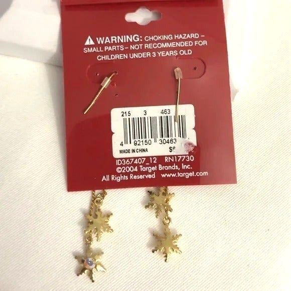 Gold Tone Snowflake Chain Dangle Earrings - Picture 4 of 5